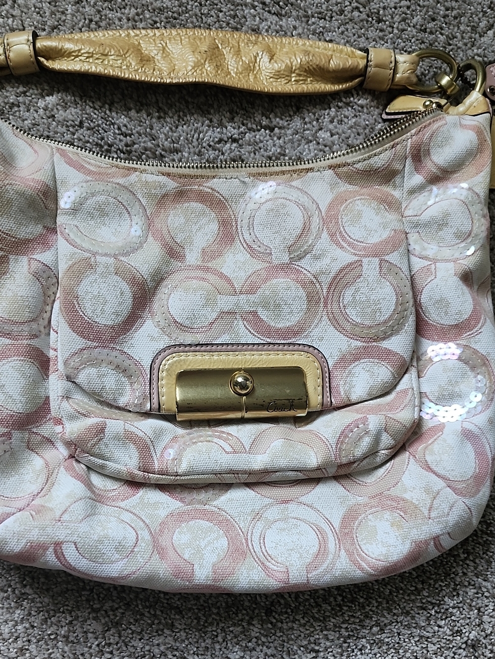 Coach Pink Signature Circle-Print Hobo with Gold Hardware
